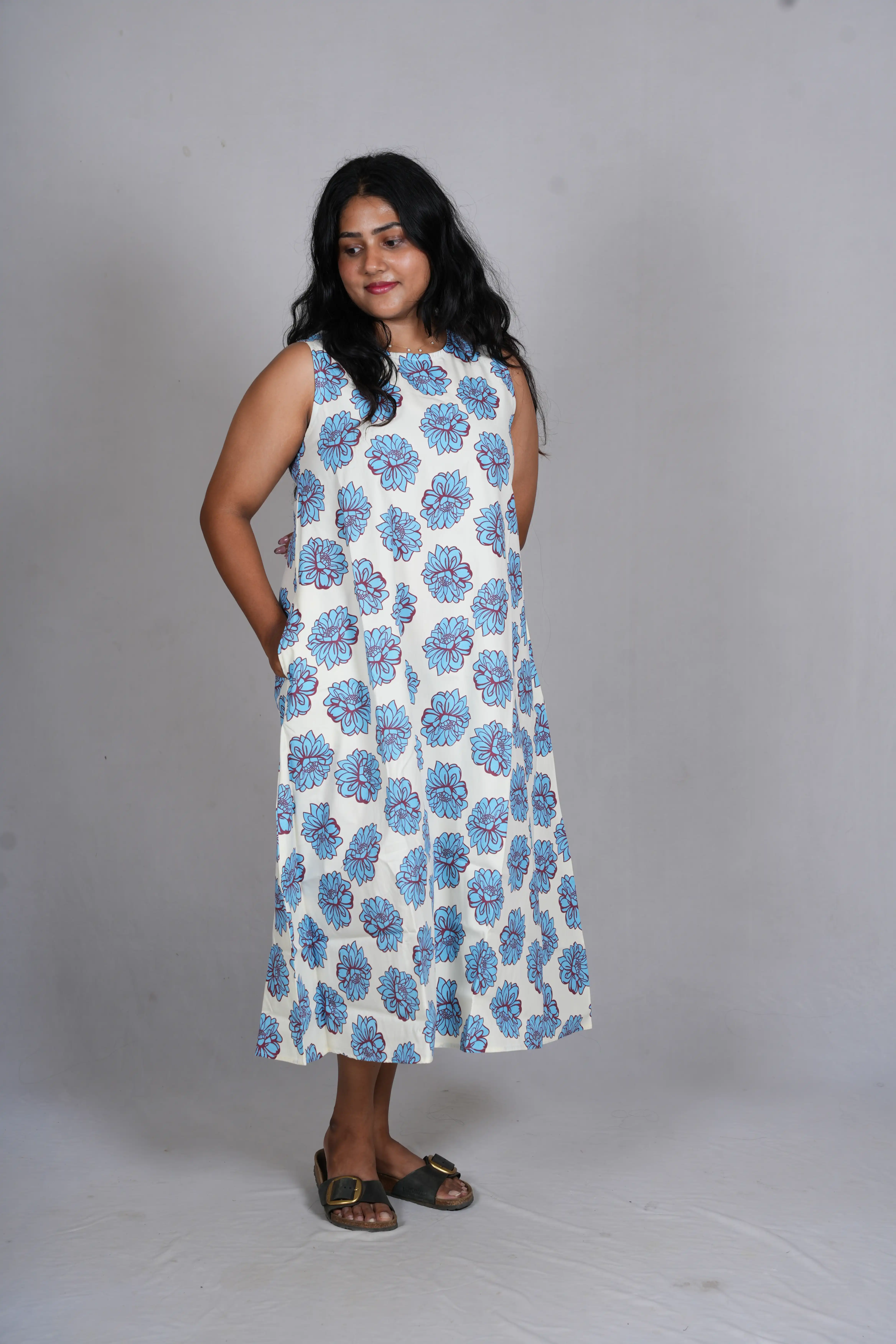 Cerulean Bloom A-Line midi