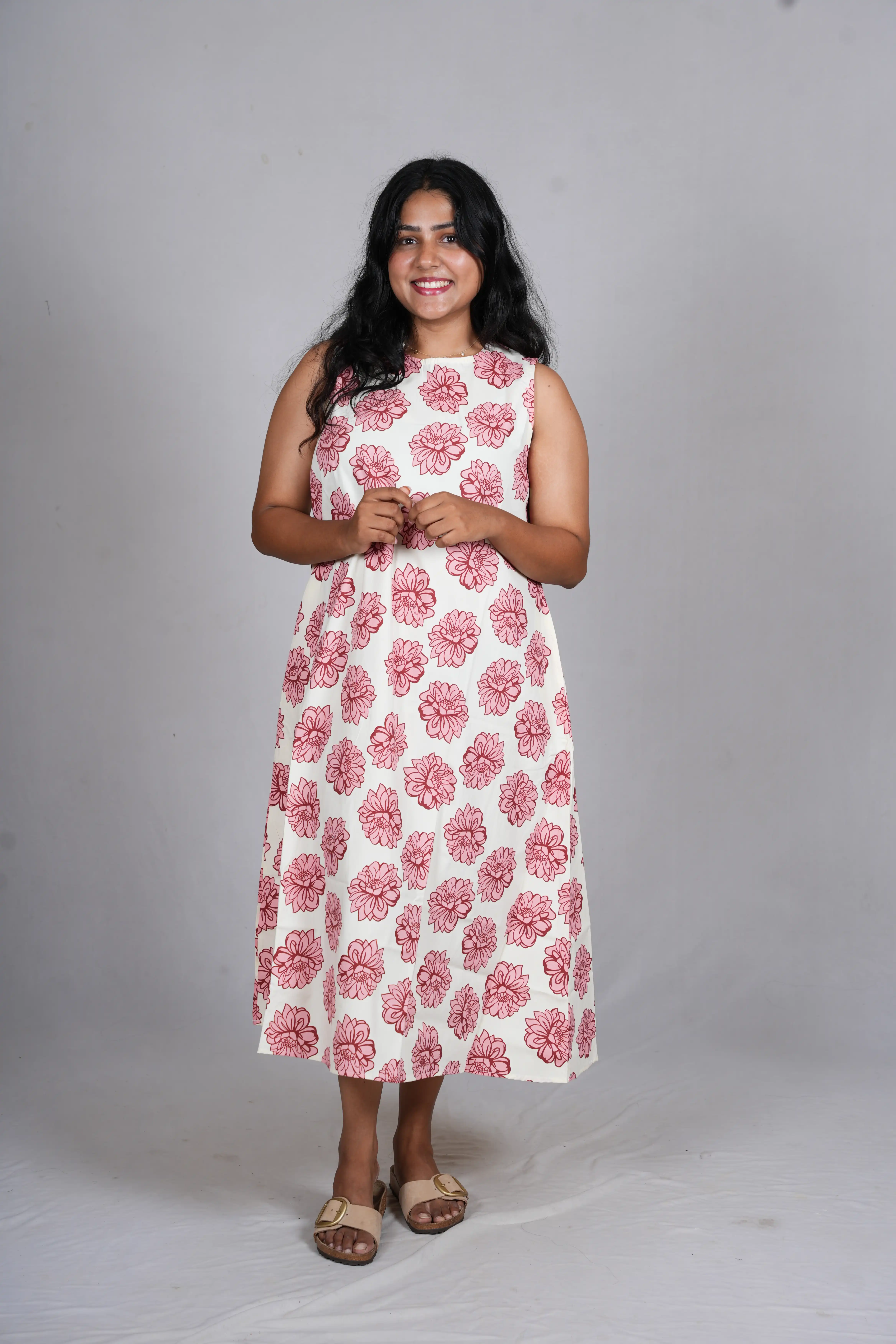 Crimson Bloom A-Line midi