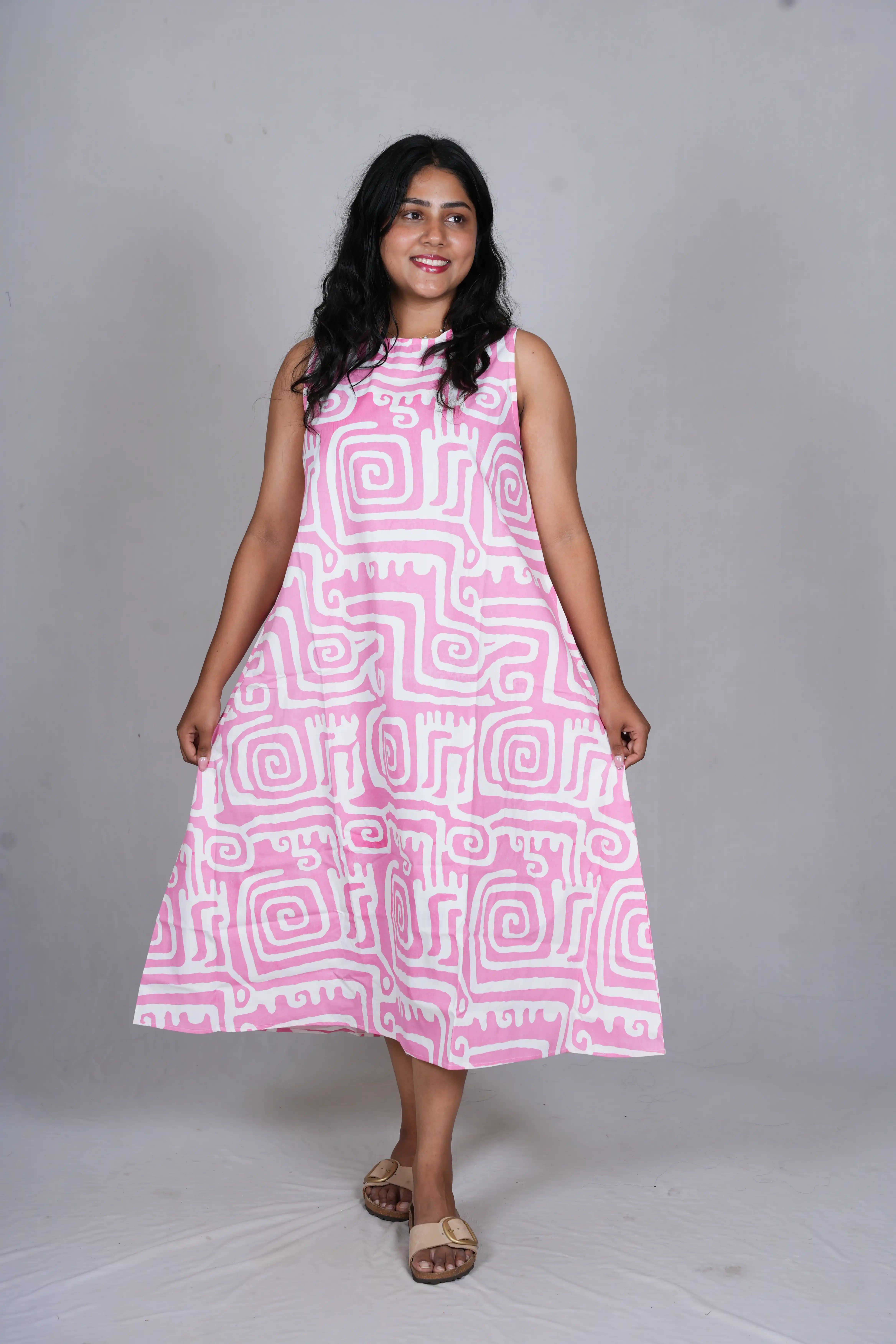 Blush Maze Trapeze Midi Dress
