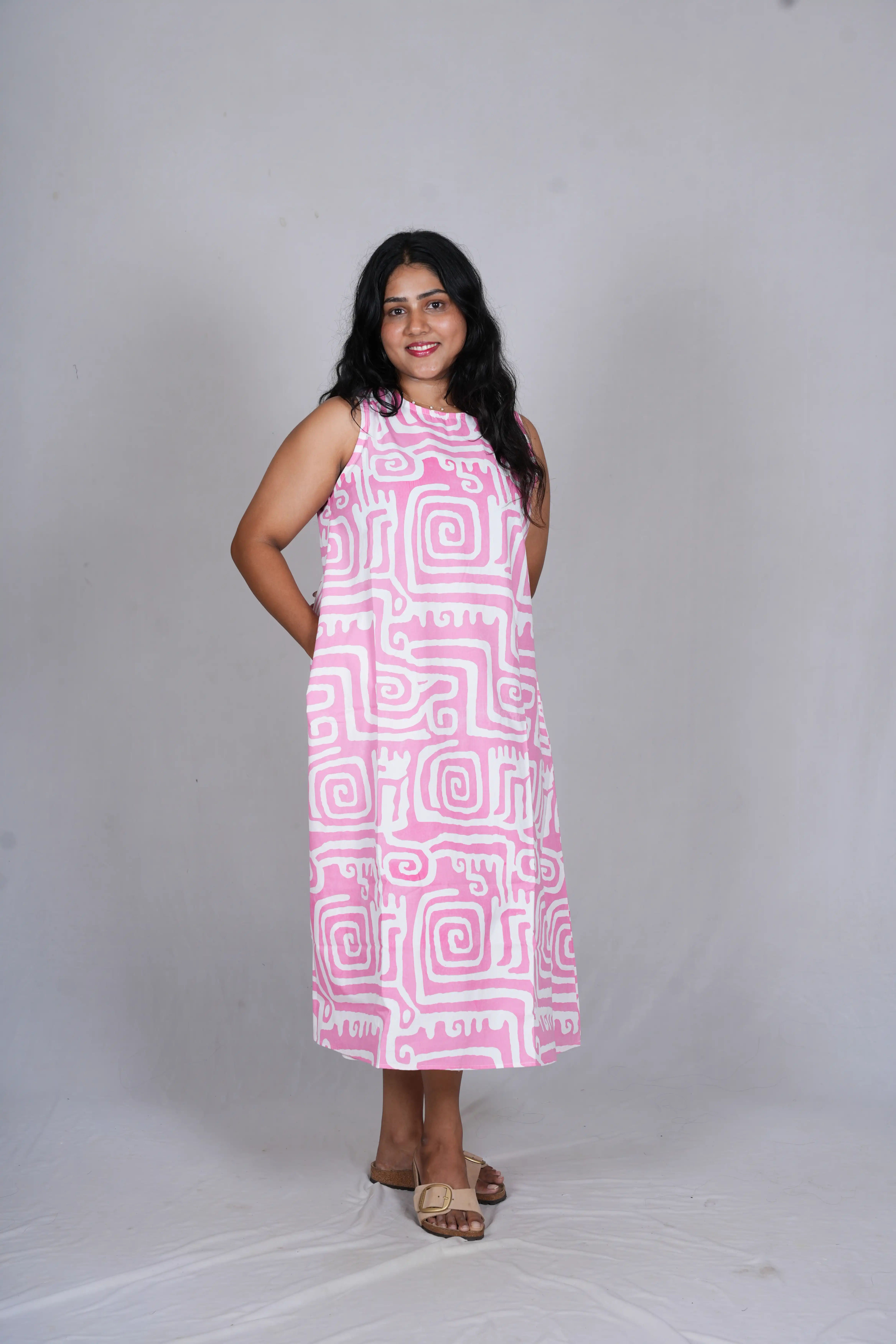 Blush Maze Trapeze Midi Dress