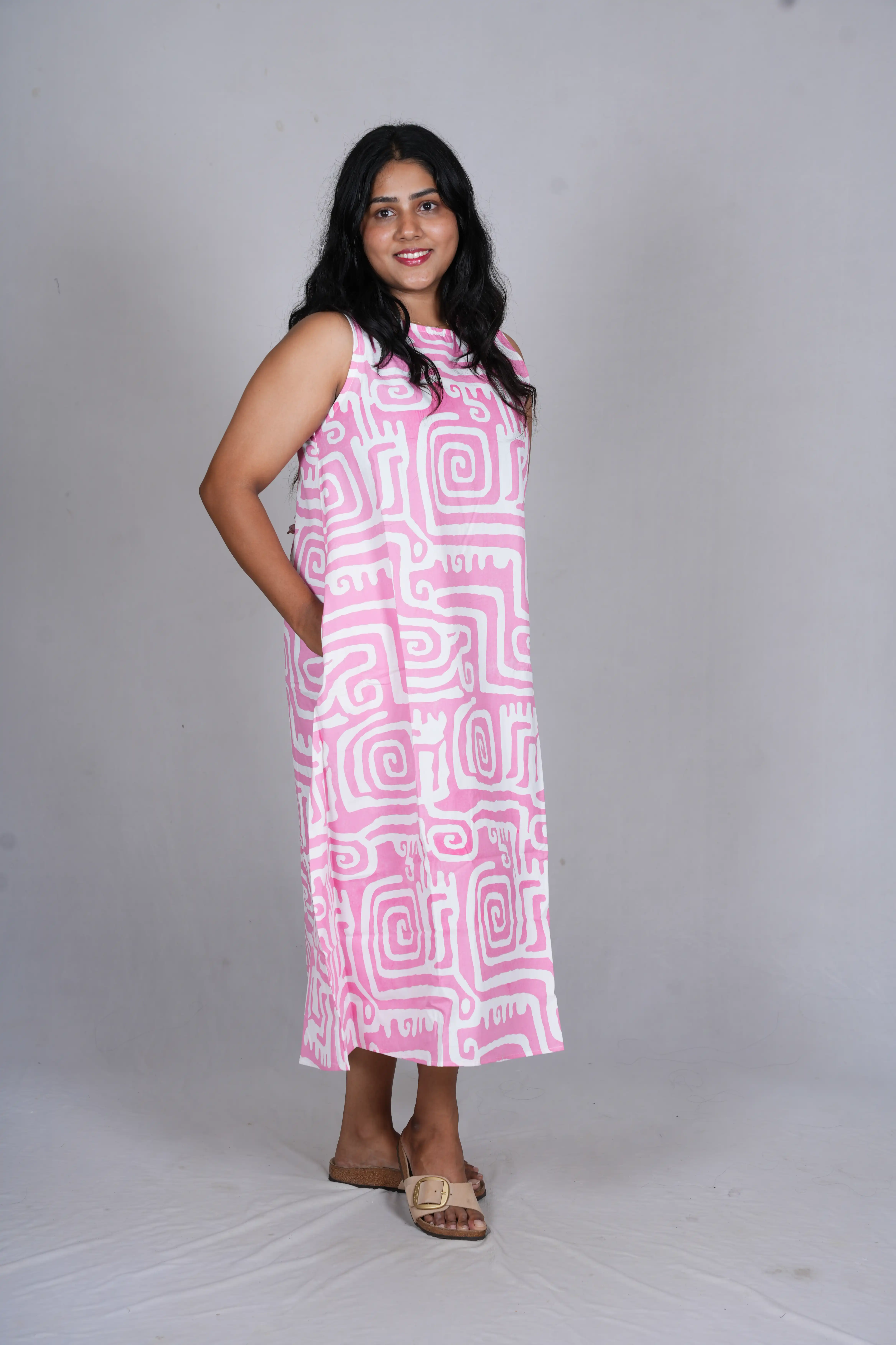 Blush Maze Trapeze Midi Dress